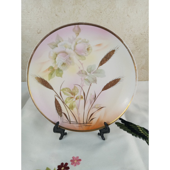 Leuchtenburg Germany Porcelain Painted Plate Roses & Golden Wheat 8.5" - Picture 1 of 7